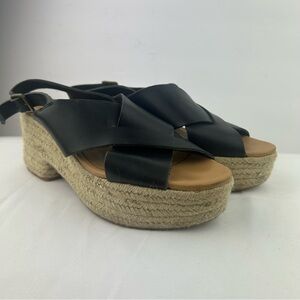 Soludos Black Leather Espadrille Sandal Women’s 7.5 Sling Back Crisscross Shoes